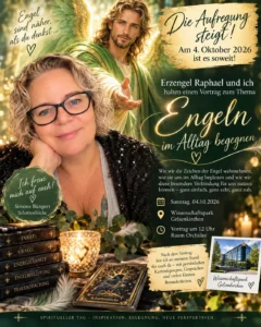 Simone Büngert mit einer Darstellung von Erzengel Raphael: Vortrag „Engeln im Alltag begegnen“, 4. Oktober 2026 um 12 Uhr, Raum Orchidee im Wissenschaftspark Gelsenkirchen.